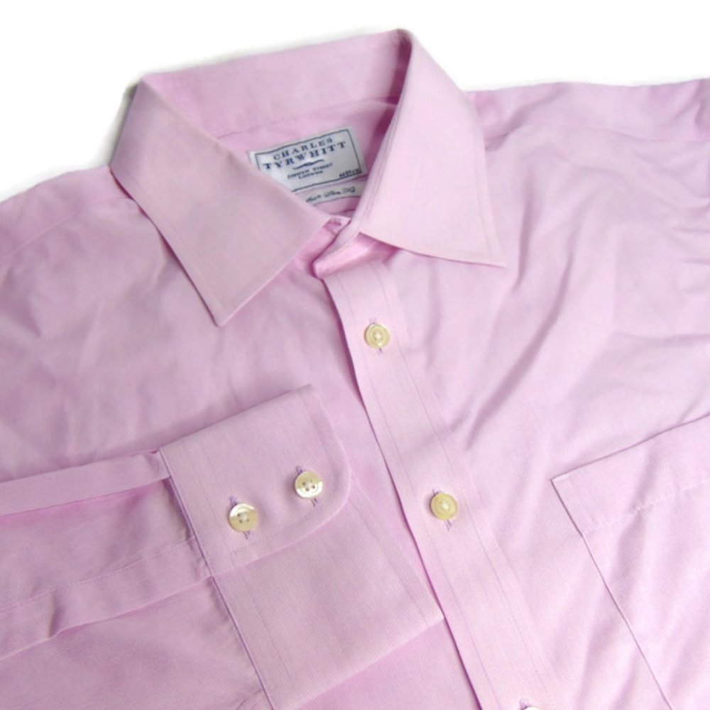 Charles Tyrwhitt Mens 17.5 35 XL Button Up Long Sleeve Pink Dress Shirt Non Iron